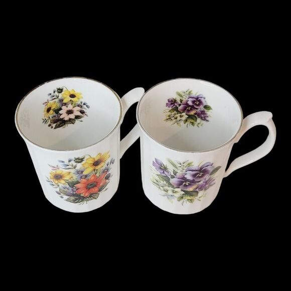 Set Of 2 Elizabethan Fine Bone China Tea Coffee Cups Floral Springtime Blooms - Picture 3 of 11